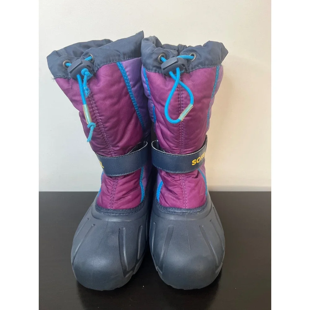 Sorel Snow Boots Purple Navy Blue Kids Size 4 Waterproof Insulated Winter